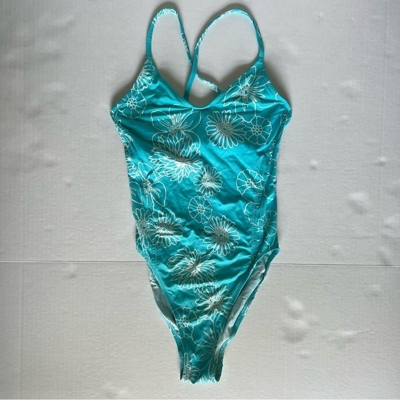 Y2k 90’s Victoria’s Secret floral one piece swimsuit turquoise & white size 10 - Picture 1 of 14